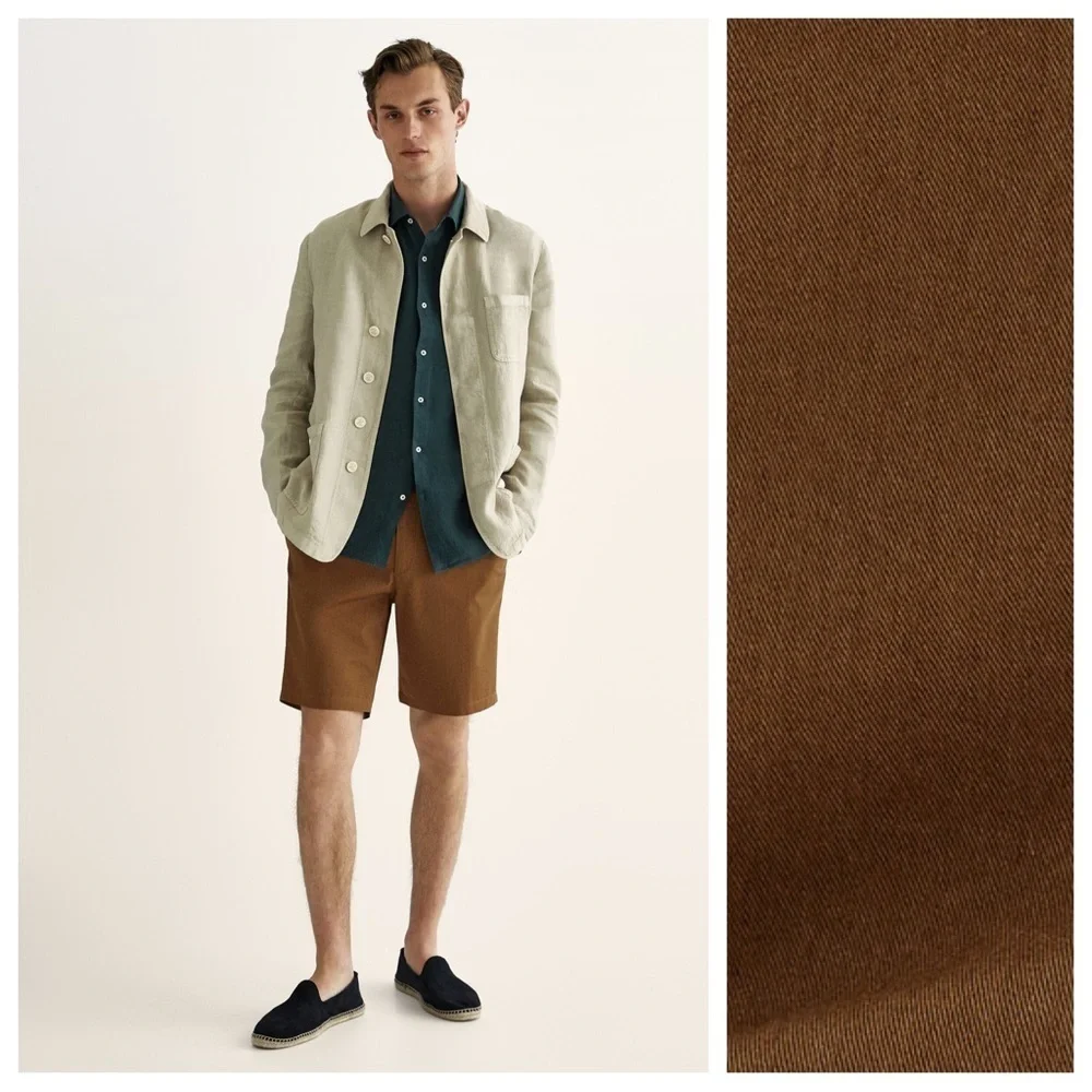 NWT. Massimo Dutti Brown Technical Cotton Poplin Bermuda Shorts. Size M.